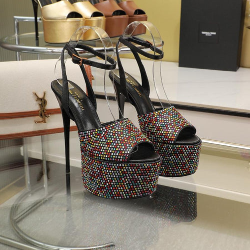Saint Laurent SL SUPER HIGH HEELS SANDAL RAINBOW CRYSTAL SATIN