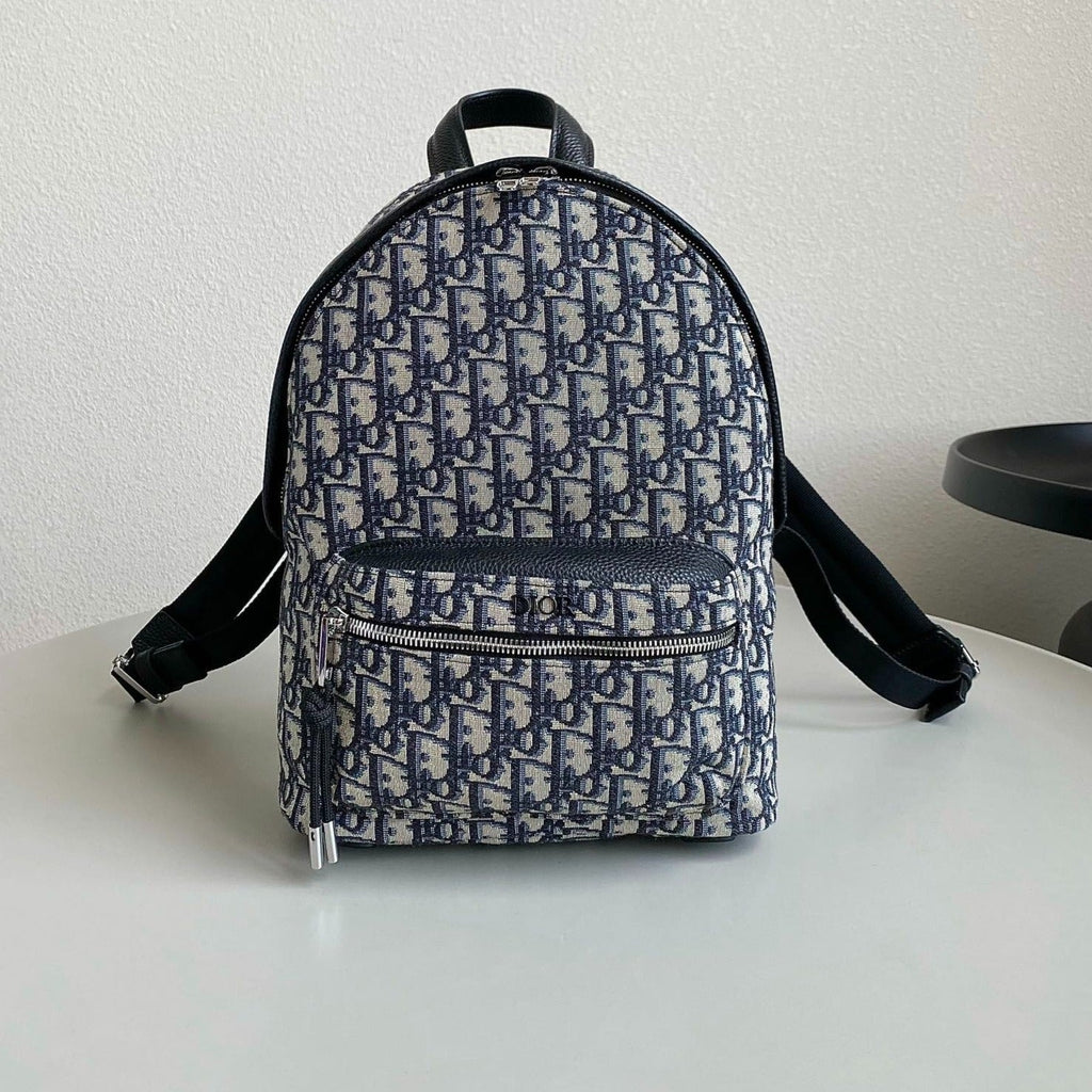 DIOR LARGE BACKPACK 42 BLUE OBLIQUE JACQUARD