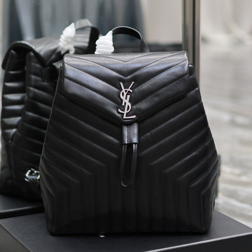 Saint Laurent LOU BACKPACK 33 IN BLACK QUILTED CALFSKIN SILVER HARDWARE