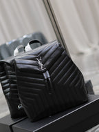Saint Laurent LOU BACKPACK 33 IN BLACK QUILTED CALFSKIN SILVER HARDWARE