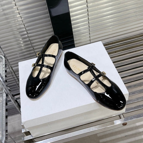 Celine FLAT SANDALS WITH DOUBLE STRAP-DESIGN LEATHER BLACK