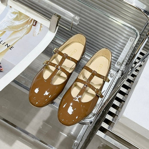 Celine FLAT SANDALS WITH DOUBLE STRAP-DESIGN LEATHER CARAMEL BROWN
