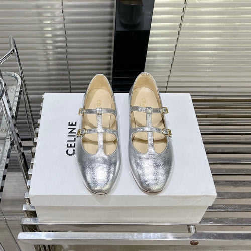 Celine FLAT SANDALS WITH DOUBLE STRAP-DESIGN LEATHER SILVER