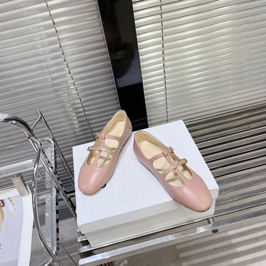 Celine FLAT SANDALS WITH DOUBLE STRAP-DESIGN LEATHER ROSE PINK