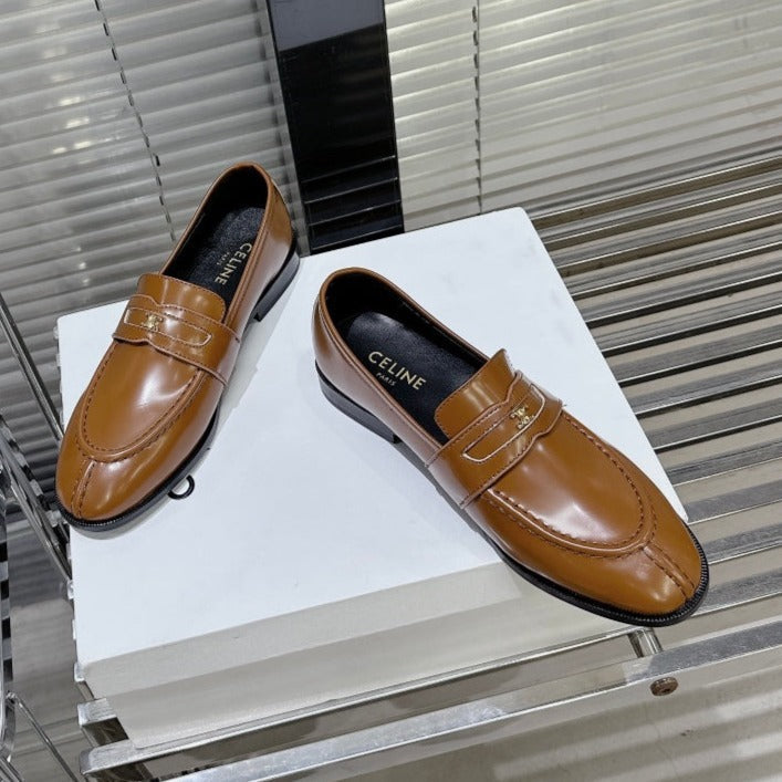 Celine ARC DE TRIOMPHE FLAT LOAFERS SHEEPSKIN BROWN CARAMEL