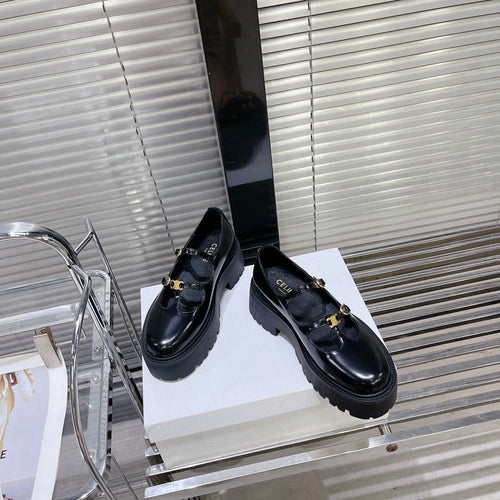 Celine HIGH FLAT SANDALS WITH DOUBLE STRAP-DESIGN LEATHER BLACK