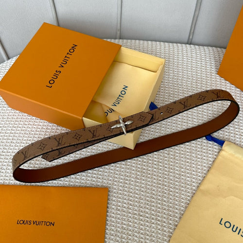 Louis Vuitton FLOWERGRAM 25 MM REVERSIBLE BELT IN BROWN MONOGRAM CALFSKIN SILVER HARDWARE
