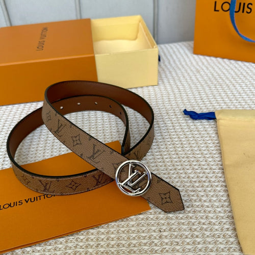 Louis Vuitton CIRCLE 25MM REVERSIBLE BELT MEDIUM BROWN MONOGRAM CALFSKIN SILVER HARDWARE