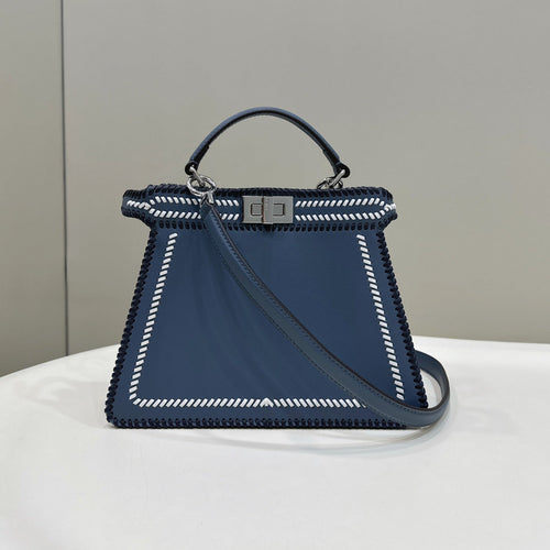 FENDI PEEKABOO ISEEU 27 IN BLUE BAYOUX INTERLACED CALFSKIN SILVER HARDWARE
