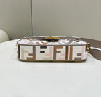 FENDI BAGUETTE CANVAS 27 BAG GREY STRAP WITH MULTICOLOUR EMBROIDERY GOLD HARDWARE