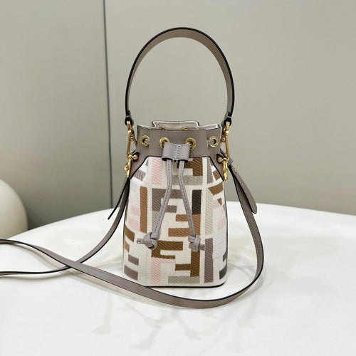 FENDI ff mon tresor bucket bag 18cm grey leather ff motif