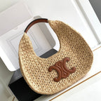 Celine celin classic panier 33cm hobo bag raffia and brown calfskin