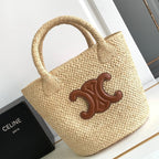 Celine teen triomphe straw bucket bag 23cm raffia brown calfskin