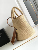 Celine teen triomphe straw bucket bag 23cm raffia brown calfskin