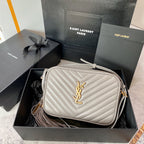 Saint Laurent LOU CAMERA BAG 23 IN LIGHT GRAY CALFSKIN GOLD LOGO