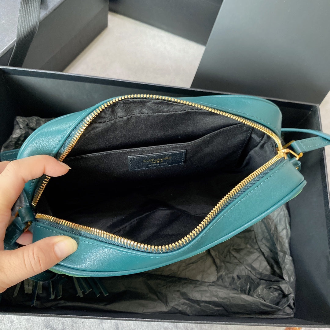 Saint Laurent LOU CAMERA BAG 23 IN GREENISH SUEDE AND CALFSKIN TRIM