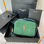 Saint Laurent LOU CAMERA BAG 23 IN GREENISH SUEDE AND CALFSKIN TRIM