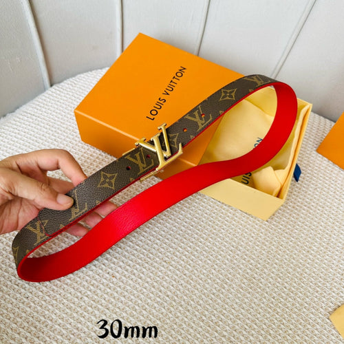 Louis Vuitton Initiales 30mm Reversible Belt Gold Rotating Buckle Red Brown Leather