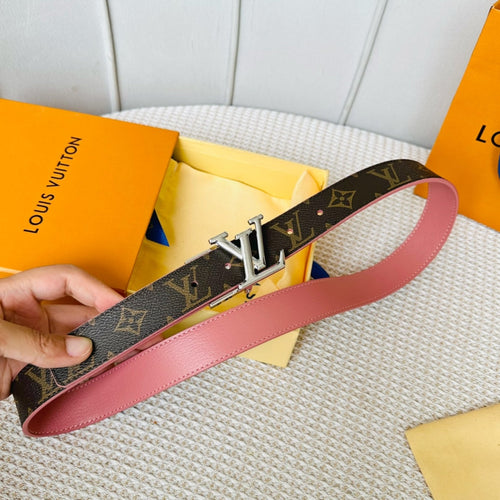 Louis Vuitton Initiales 30mm Reversible Belt Silver Rotating Buckle Pink Brown Leather