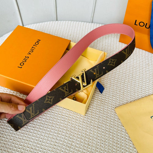 Louis Vuitton Initiales 30mm Reversible Belt Gold Rotating Buckle Pink Brown Leather