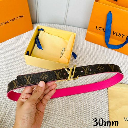 Louis Vuitton Initiales 30mm Reversible Belt Gold Rotating Buckle Hot Pink Brown Leather