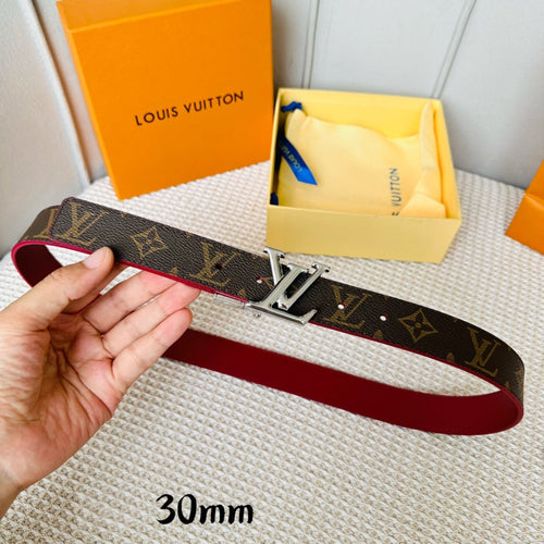 Louis Vuitton Initiales 30mm Reversible Belt Silver Rotating Buckle Burgundy Brown Leather