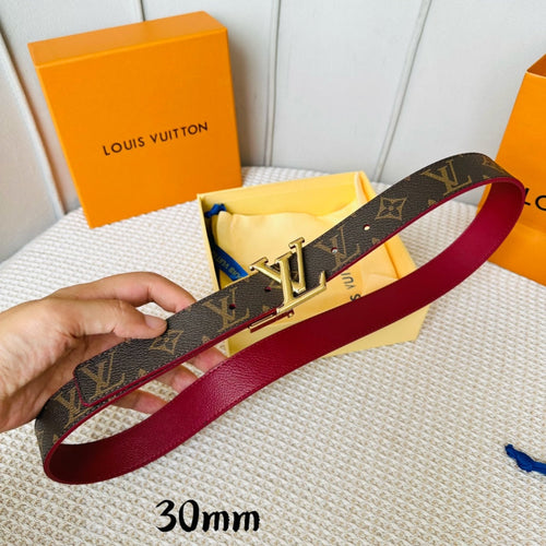 Louis Vuitton Initiales 30mm Reversible Belt Gold Rotating Buckle Burgundy Brown Leather