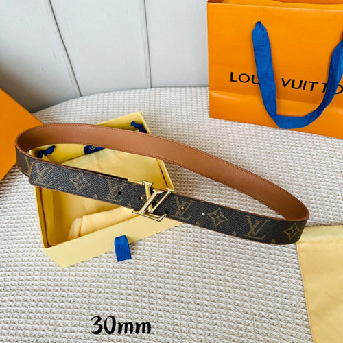 Louis Vuitton Initiales 30mm Reversible Belt Gold Rotating Buckle Tan Brown Leather
