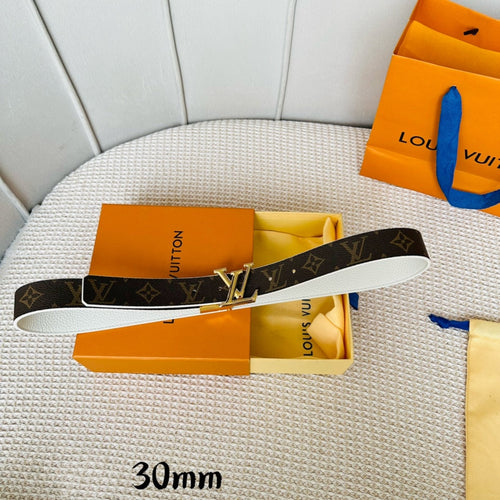 Louis Vuitton Initiales 30mm Reversible Belt Gold Rotating Buckle White Brown Leather