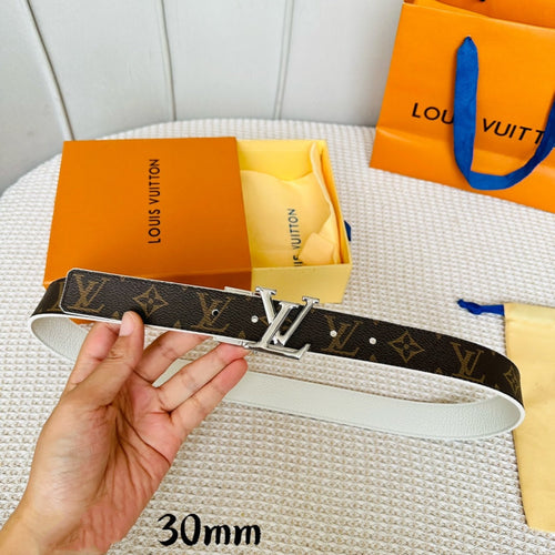 Louis Vuitton Initiales 30mm Reversible Belt Silver Rotating Buckle White Brown Leather