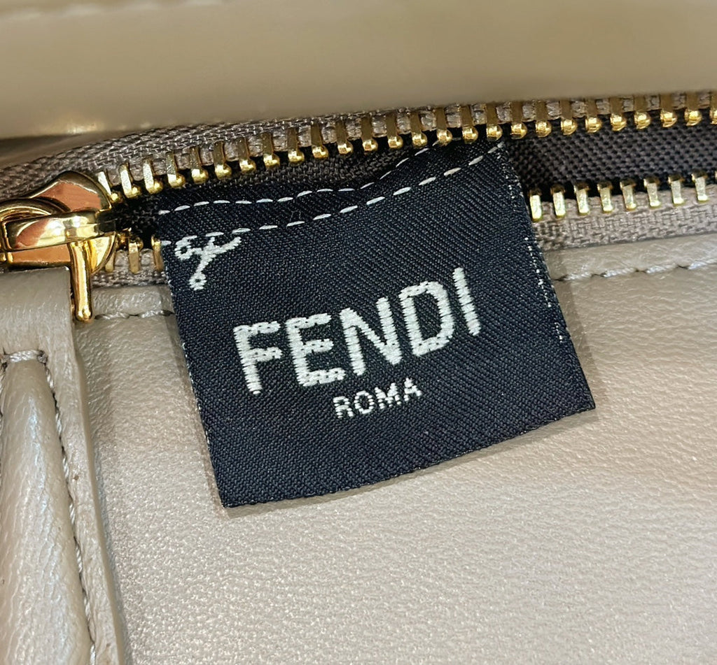 FENDI PEEKABOO 24 IN WHITE MIX BROWN INTERLACED CALFSKIN GOLD HARDWARE