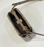 FENDI PEEKABOO 24 IN WHITE MIX BROWN INTERLACED CALFSKIN GOLD HARDWARE