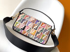 FENDI Fend Baguette Black and Multicolour Canvas Bag 27 with FF Embroidery Ghw