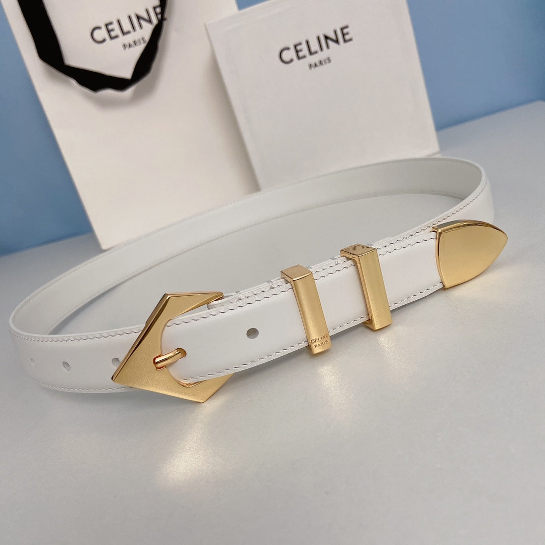 Celine Medium Spike Belt 25mm White Calfskin Loop Gold Ghw