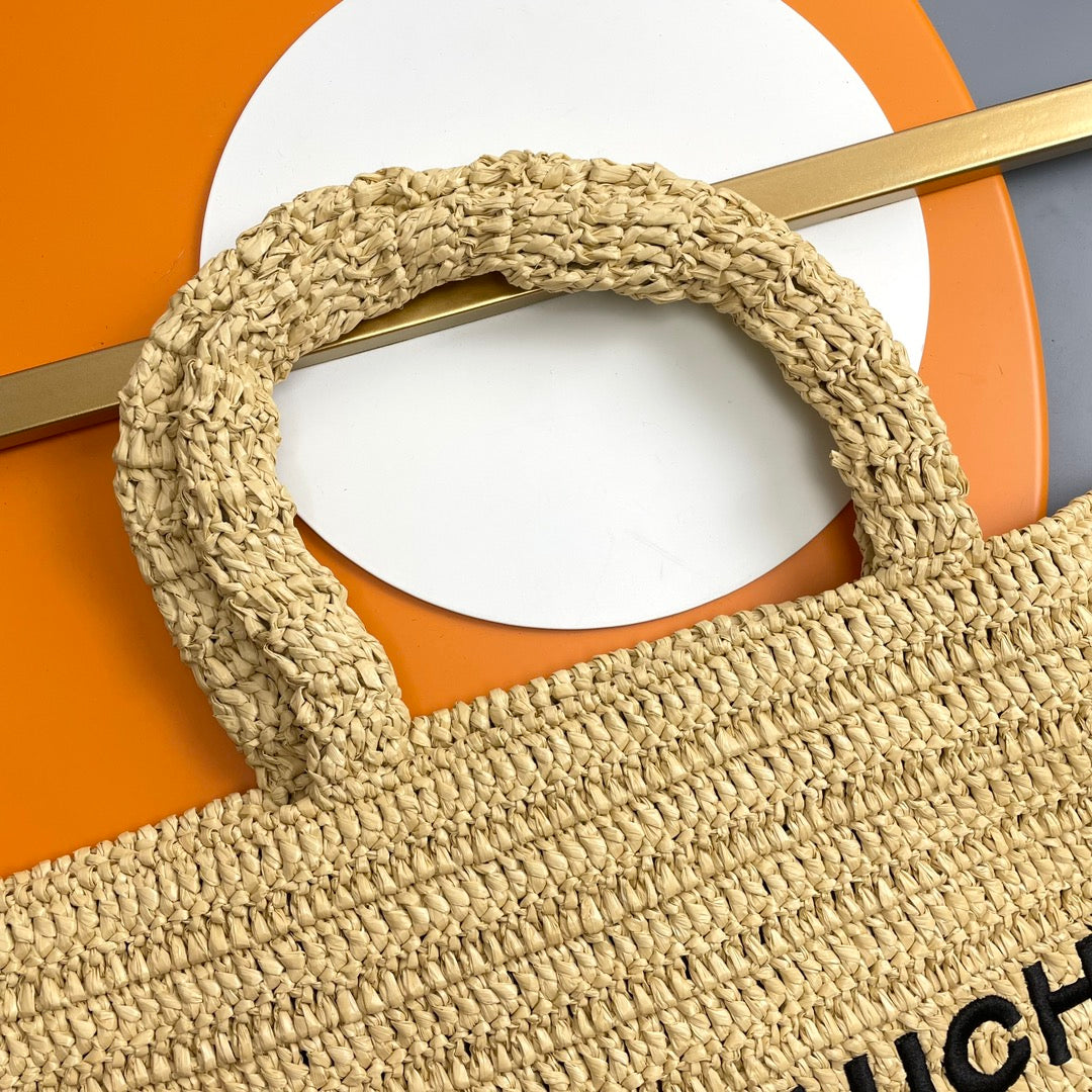 Saint Laurent RIVE GAUCHE TOTE BAG 38 IN LIGHT YELLOW RAFFIA