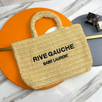 Saint Laurent RIVE GAUCHE TOTE BAG 38 IN LIGHT YELLOW RAFFIA