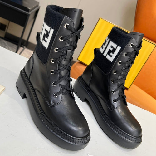 FENDI FENDI MARTIN BOOTS IN BLACK CALFSKIN AND FUR