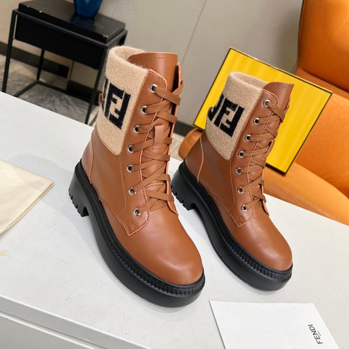FENDI FENDI MARTIN BOOTS IN BRONZE BROWN CALFSKIN AND FUR