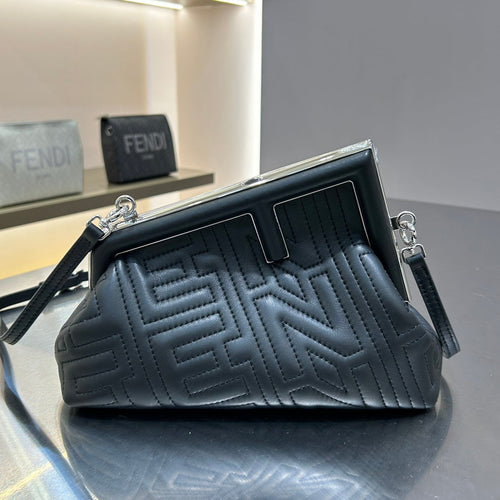 FENDI FENDI FIRST MINI 25 IN BLACK CALFSKIN BAG SILVER HARDWARE