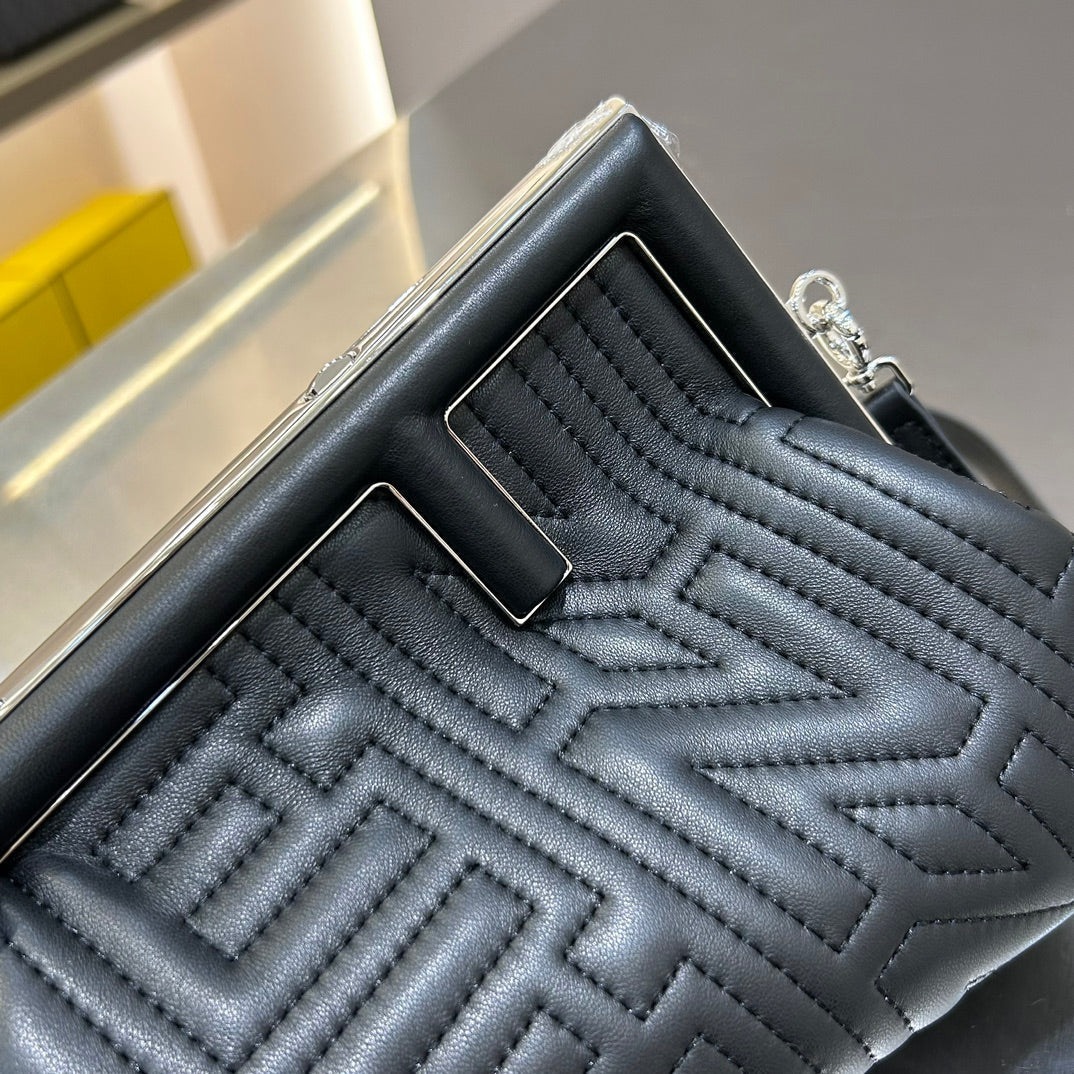 FENDI FENDI FIRST MINI 25 IN BLACK CALFSKIN BAG SILVER HARDWARE