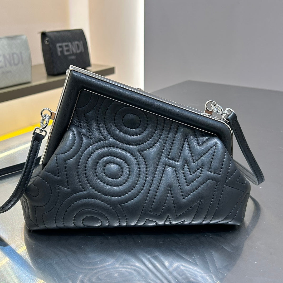 FENDI FENDI FIRST MINI 25 IN BLACK CALFSKIN BAG SILVER HARDWARE
