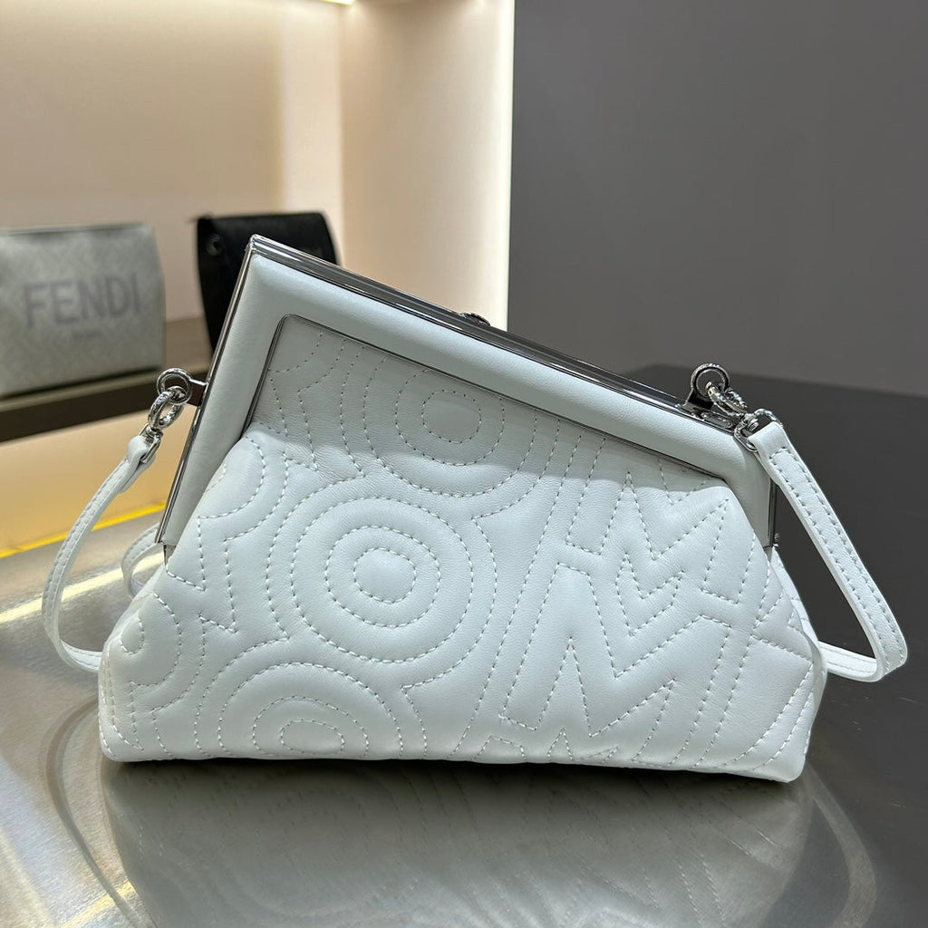 FENDI FENDI FIRST MINI 25 IN WHITE CALFSKIN BAG SILVER HARDWARE