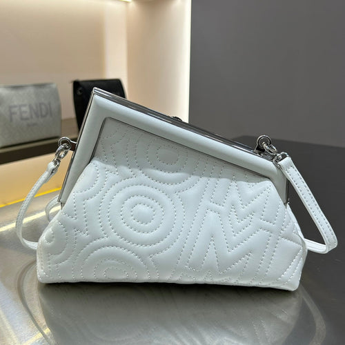 FENDI FENDI FIRST MINI 25 IN WHITE CALFSKIN BAG SILVER HARDWARE