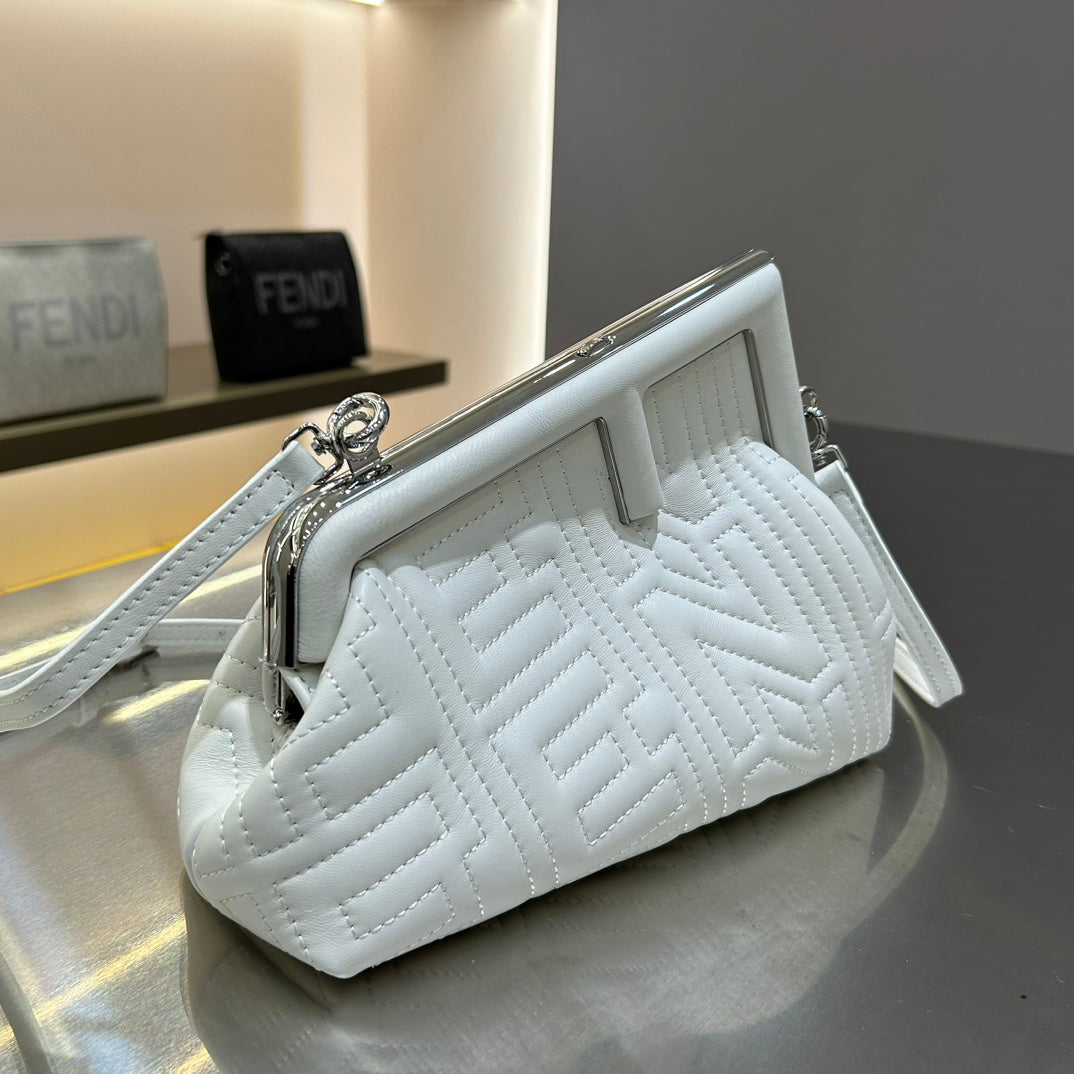 FENDI FENDI FIRST MINI 25 IN WHITE CALFSKIN BAG SILVER HARDWARE