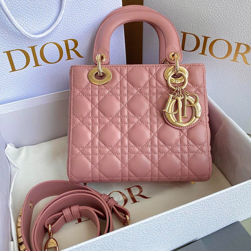 DIOR SMALL LADY 20 POWDER PINK LAMBSKIN