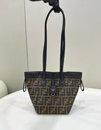 FENDI FENDI ORIGAMI MINI 19 BROWN MIX BLACK FF JACQUARD FABRIC BAG