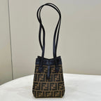 FENDI FENDI ORIGAMI MINI 19 BROWN MIX BLACK FF JACQUARD FABRIC BAG