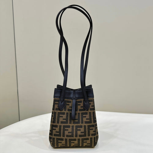 FENDI FENDI ORIGAMI MINI 19 BROWN MIX BLACK FF JACQUARD FABRIC BAG