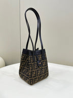 FENDI FENDI ORIGAMI MINI 19 BROWN MIX BLACK FF JACQUARD FABRIC BAG