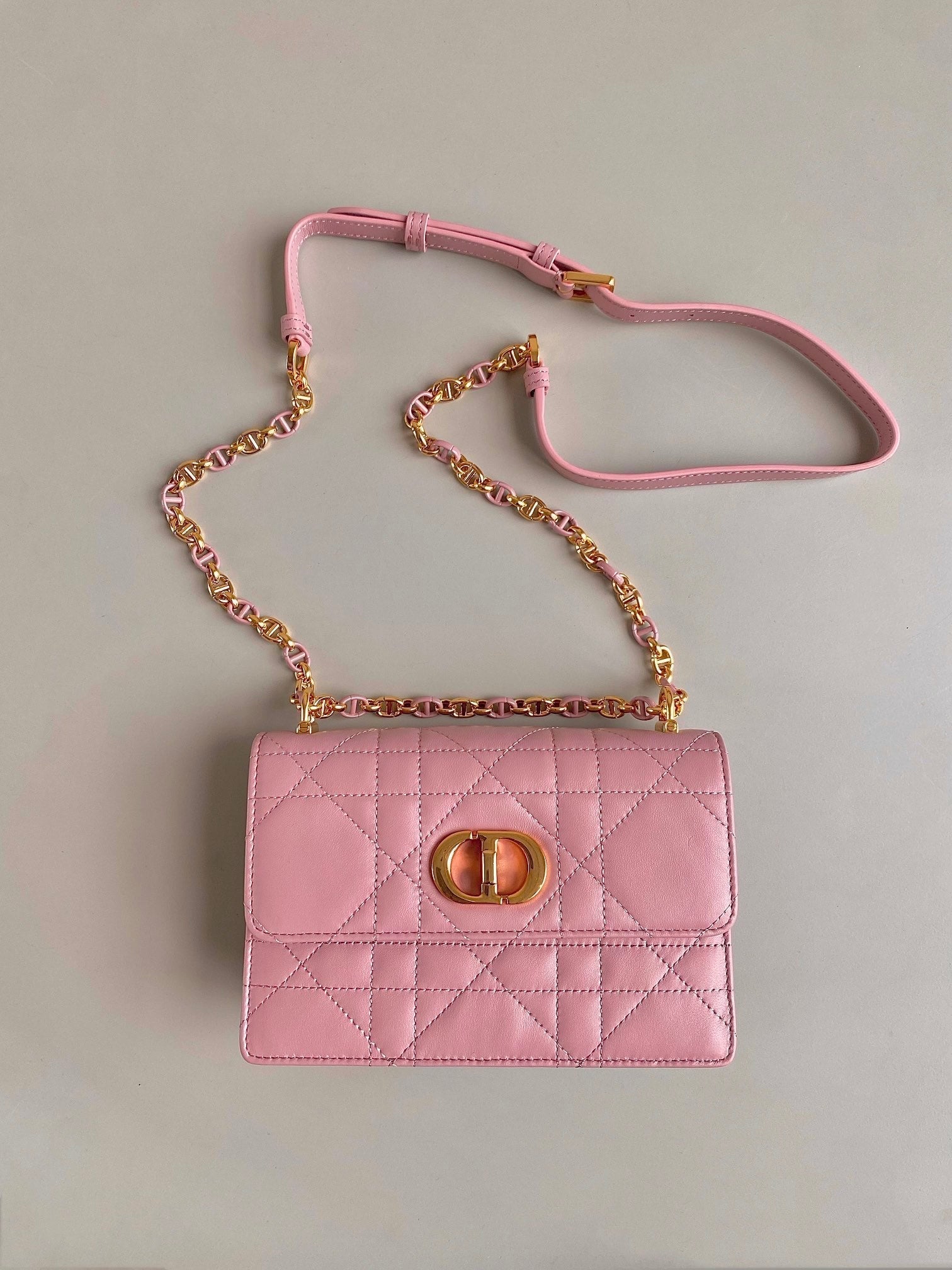 DIOR MISS CARO 17 CHAIN BAG IN HOT PINK LAMBSKIN